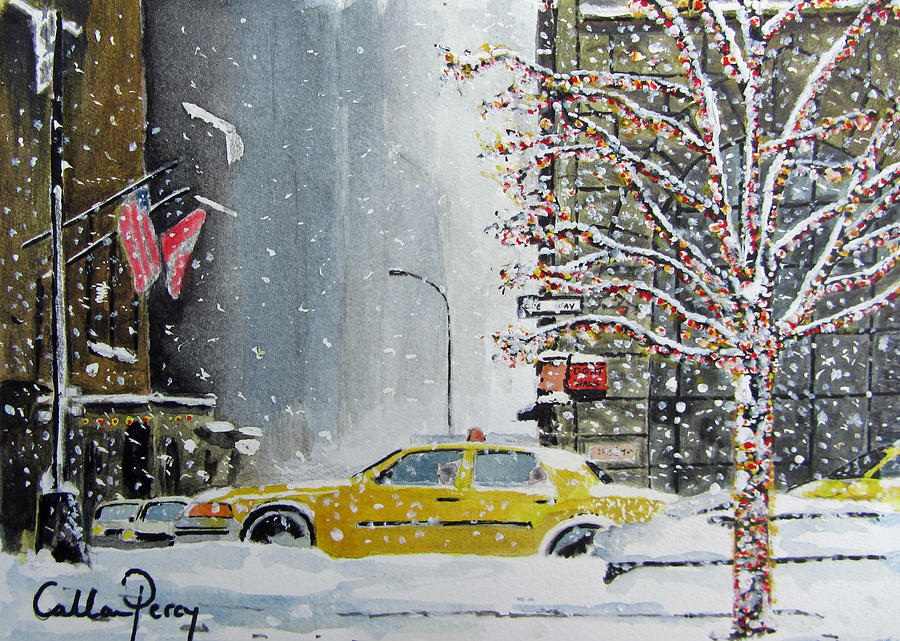 Winter Painting - Catch a Snow Cab by Callan Art