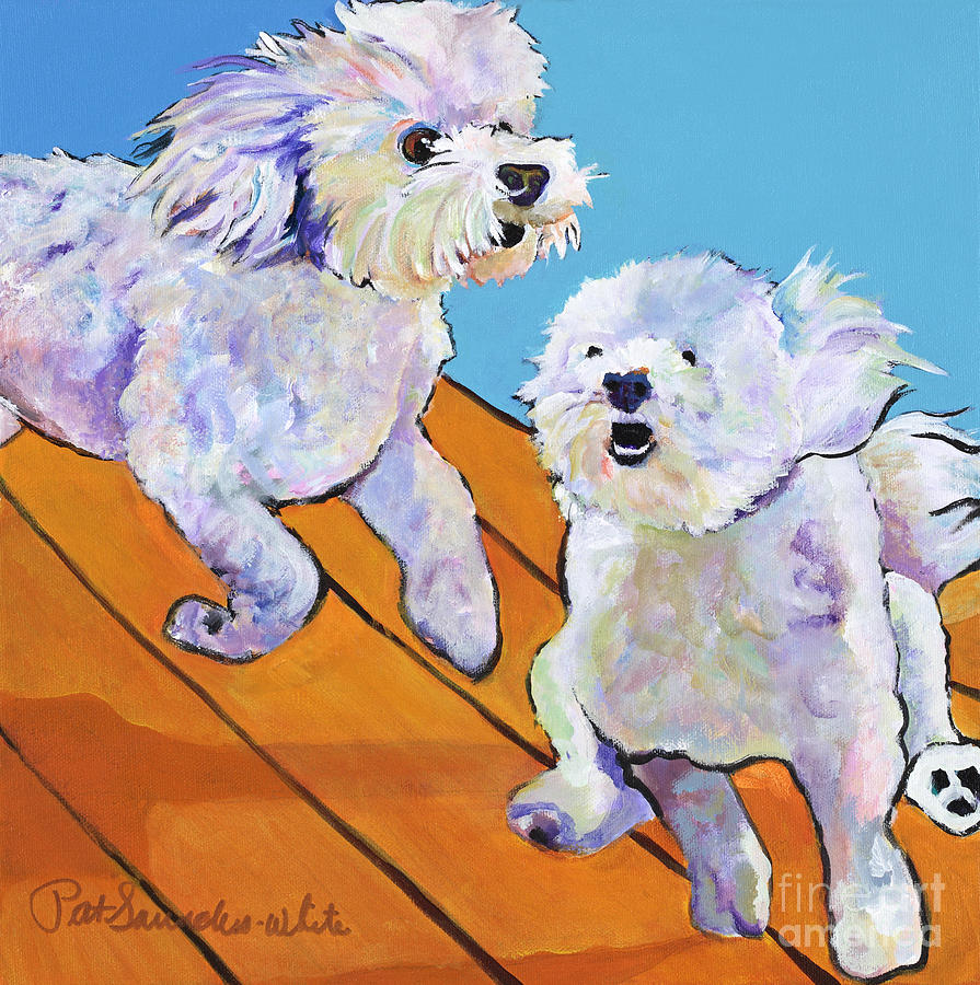Two White Dogs Painting - Catch Me     by Pat Saunders-White