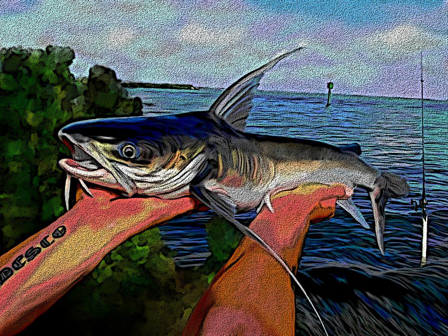 Catfish Digital Art - Catch Of The Day by Karen Sheltrown