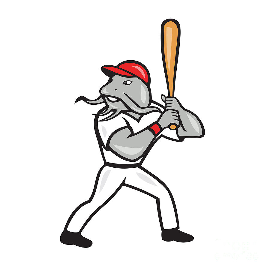 Catfish Digital Art - Catfish Baseball Hitter Batting Full Isolated Cartoon  by Aloysius Patrimonio