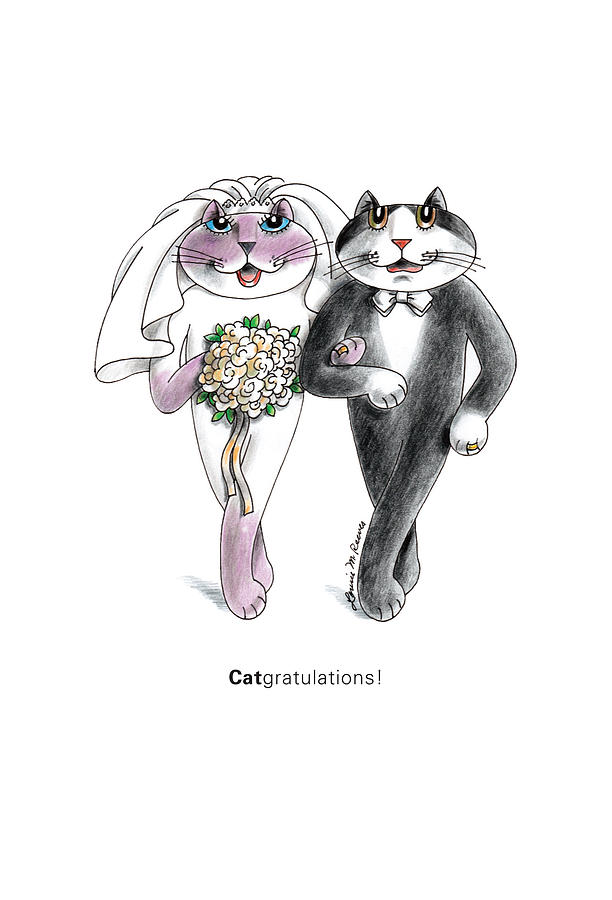 Cat Drawing - CATgratulations by Louise McClain Reeves