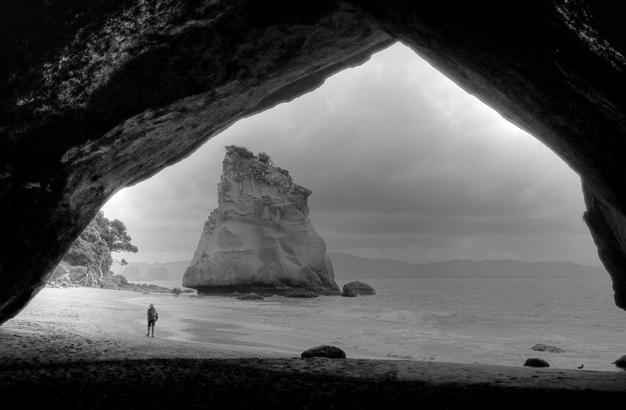 Cathedral Cove Monochrome Photograph by Peter Mooyman