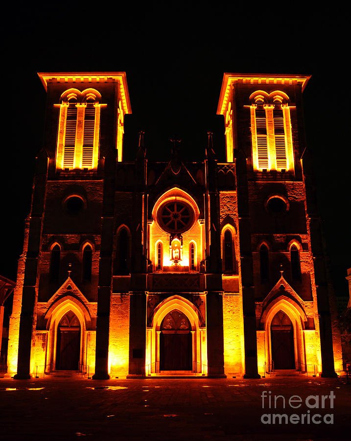 Cathedral of San Fernando at Night in San Antonio Texas Photograph by Shawn OBrien