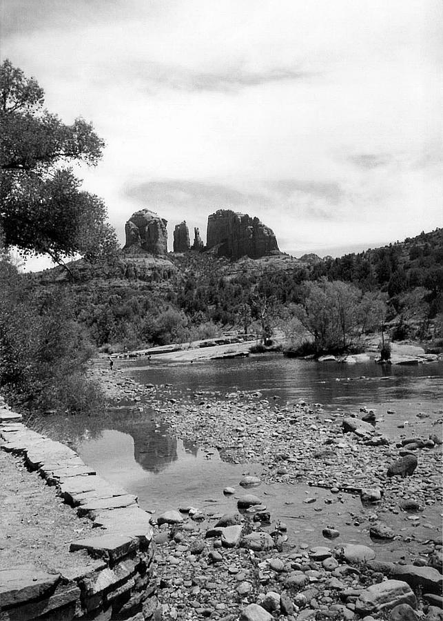 Cathedral Rock at Oak Creek 1993 B W Photograph by Connie Fox