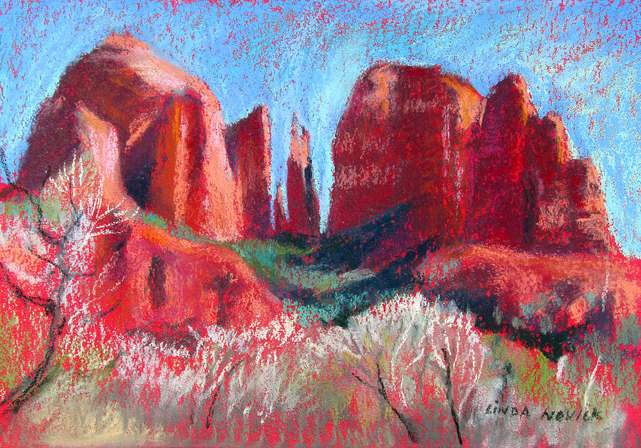 Cathedral Rock On Red Paper Painting by Linda Novick
