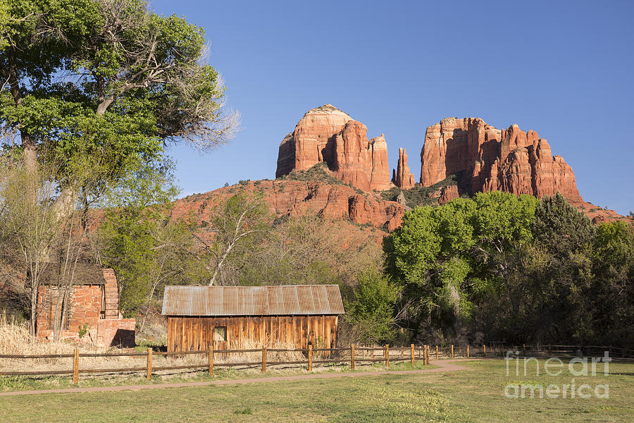Cathedral Rock with farm in Sedona Photograph by Ken Brown