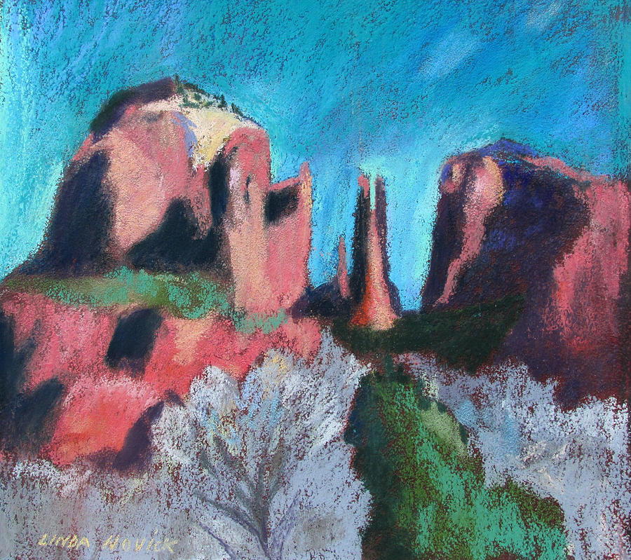 Cathedral Rock With Gray Trees Painting by Linda Novick