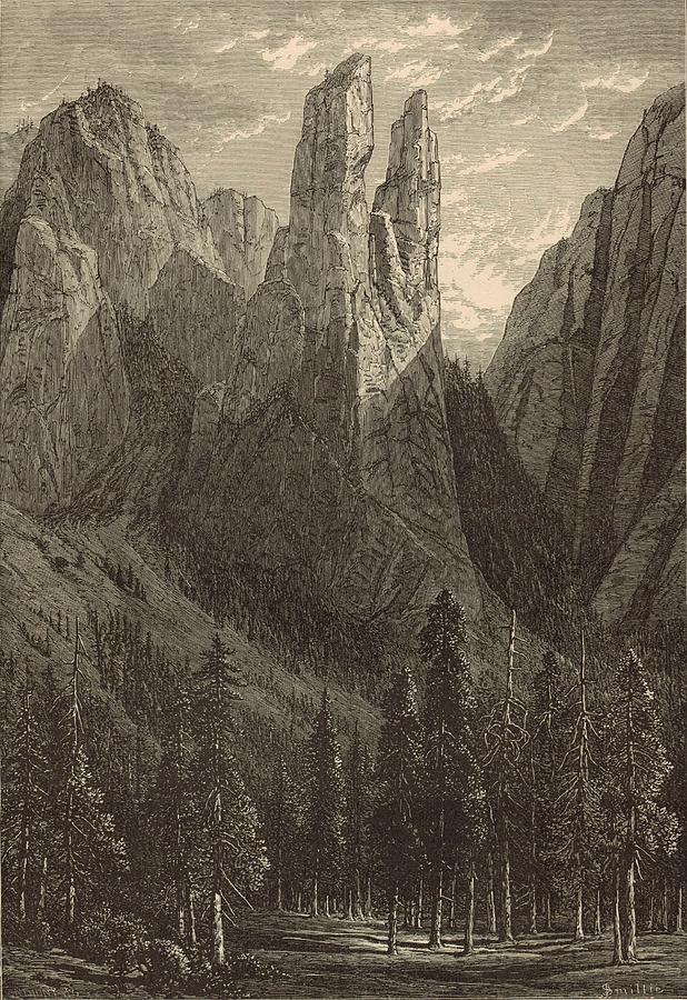 Yosemite National Park Painting - Cathedral Spires 1873 Engraving by Antique Engravings