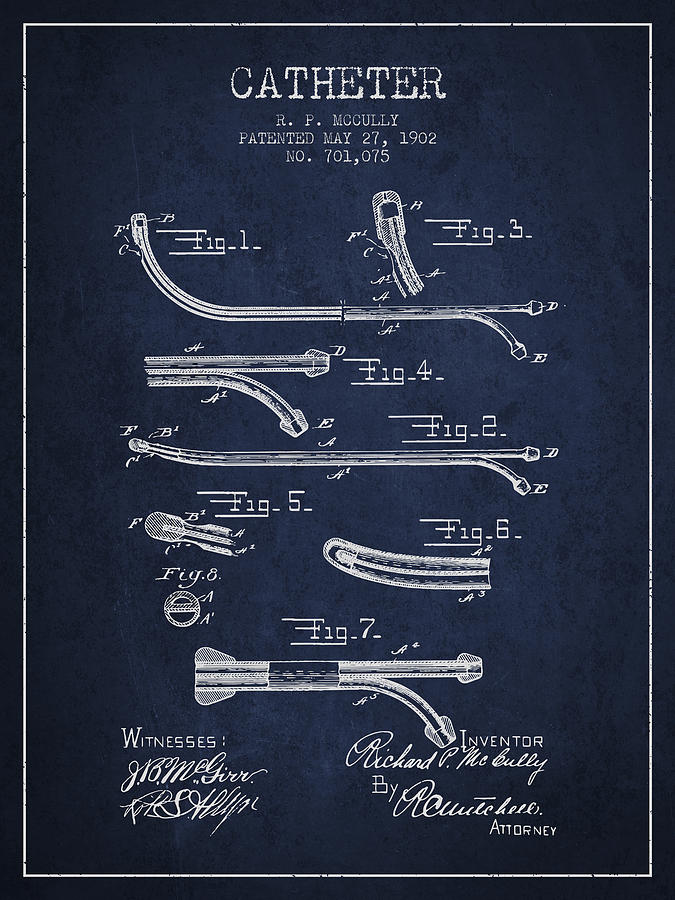 Catheter Patent From 1902 - Navy Blue Digital Art