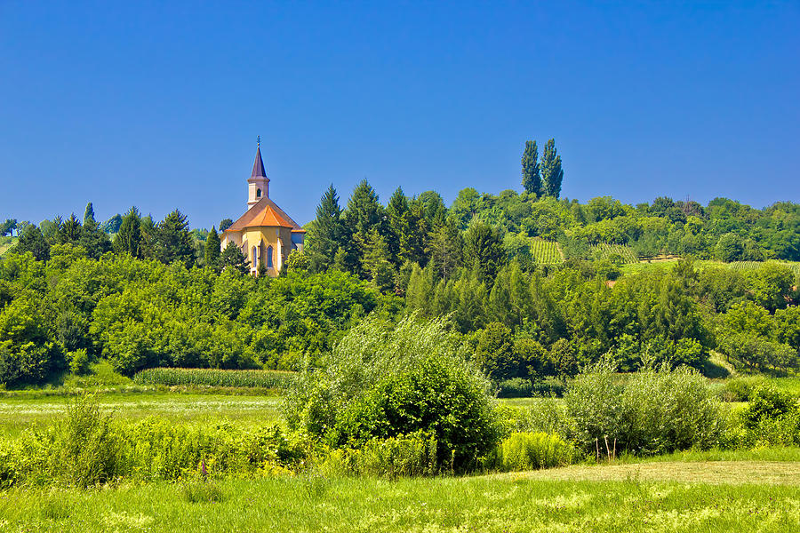 Nature Photograph - Catholic church on idyllic green hill by Brch Photography