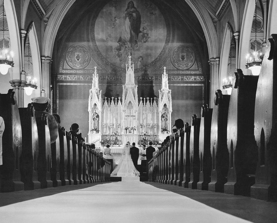 Architecture Photograph - Catholic Church Wedding by Underwood Archives     Charles Cocaine