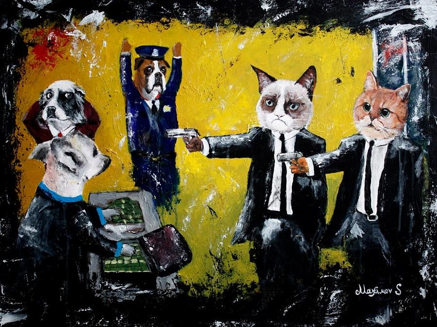 Animal Painting - Cats and dogs  by Sergey Maximov