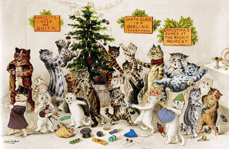 Cats Decorating Christmas Tree 1906 Photograph by Photo Researchers