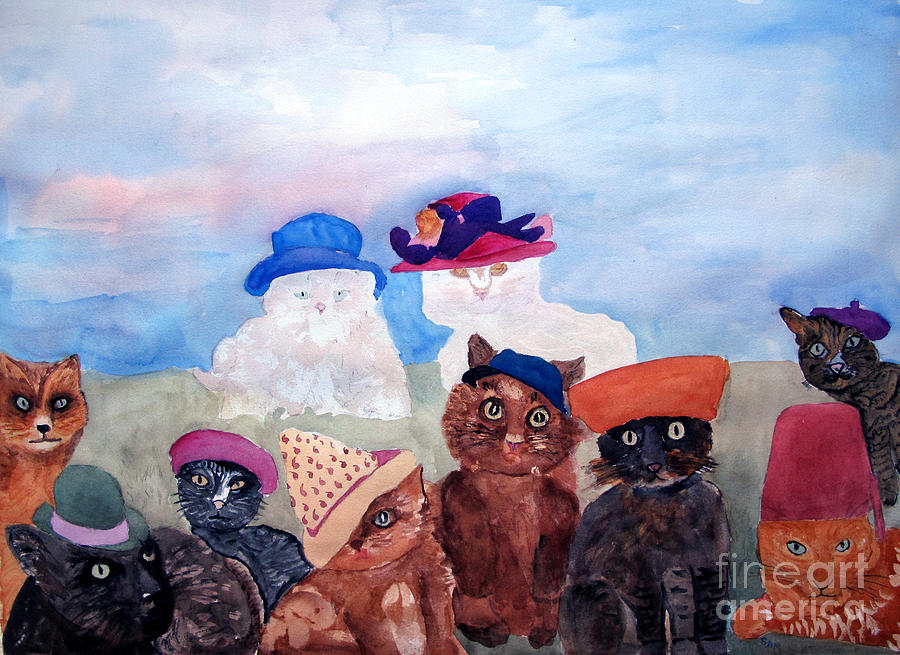 Cats in Hats Painting by Sandy McIntire