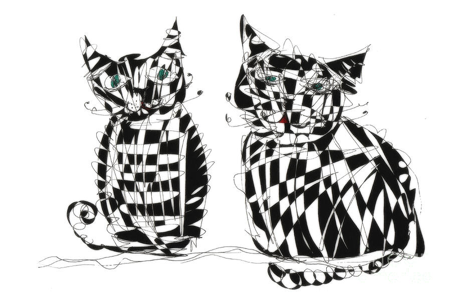 Abstract Drawing - Cats by Justyna Jaszke JBJart