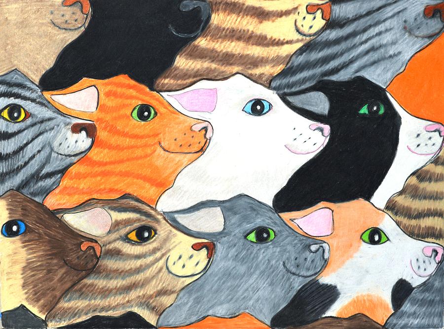 Cat Drawing - Cats on Parade by Jane Loveall