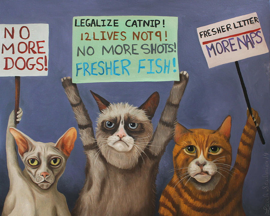 Cat Painting - Cats On Strike by Leah Saulnier The Painting Maniac