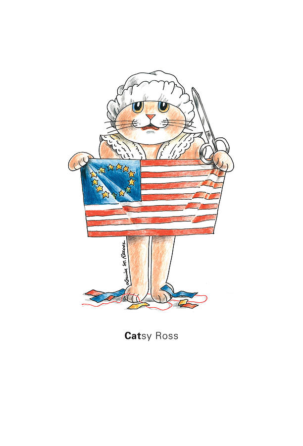 Cat Drawing - CATsy Ross by Louise McClain Reeves