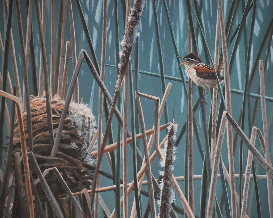 Bird Painting - Cattail Hideaway by Peter Mathios