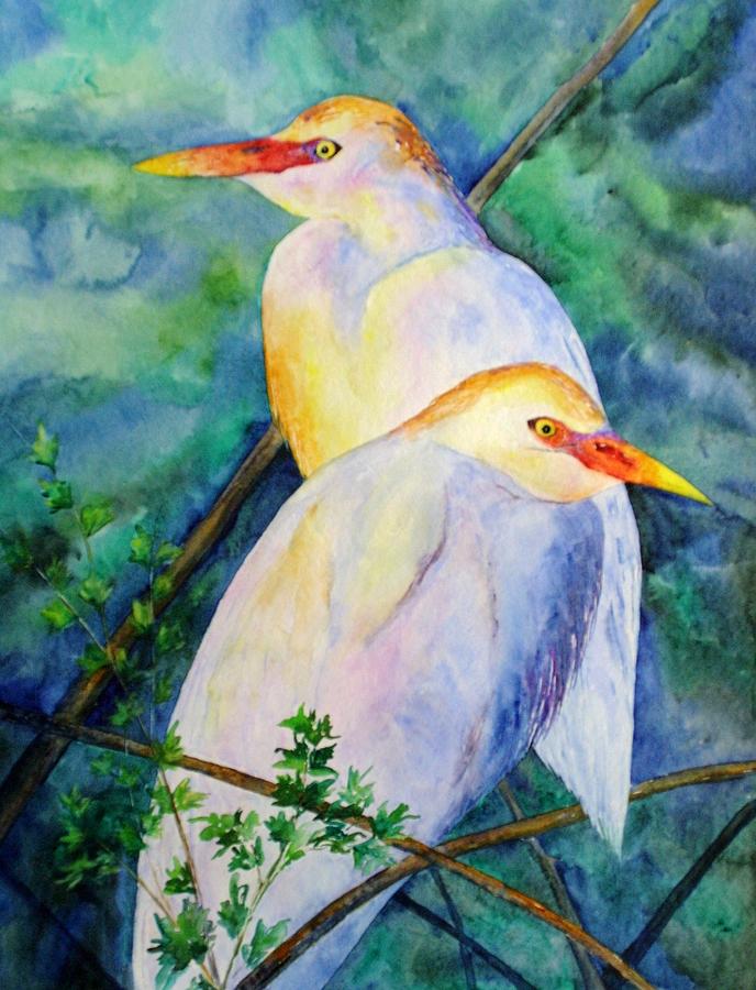 Cattle Egrets Painting by Patricia Beebe