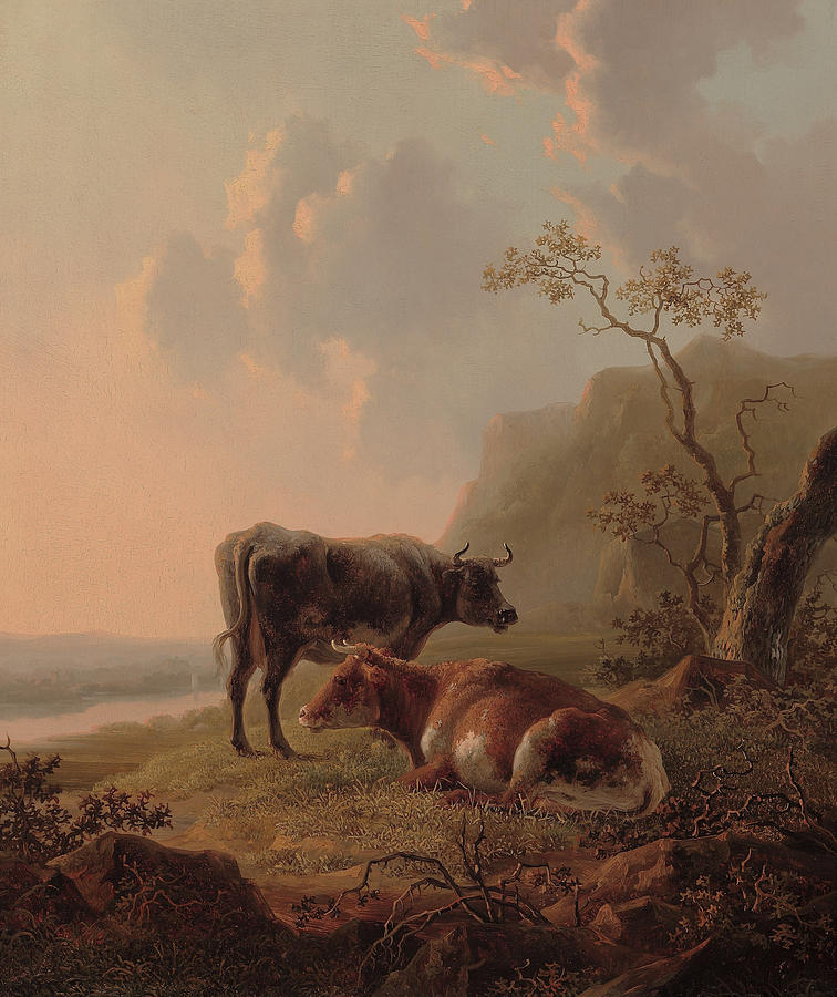 Cattle In An Italianate Landscape Painting by Jacob van Strij