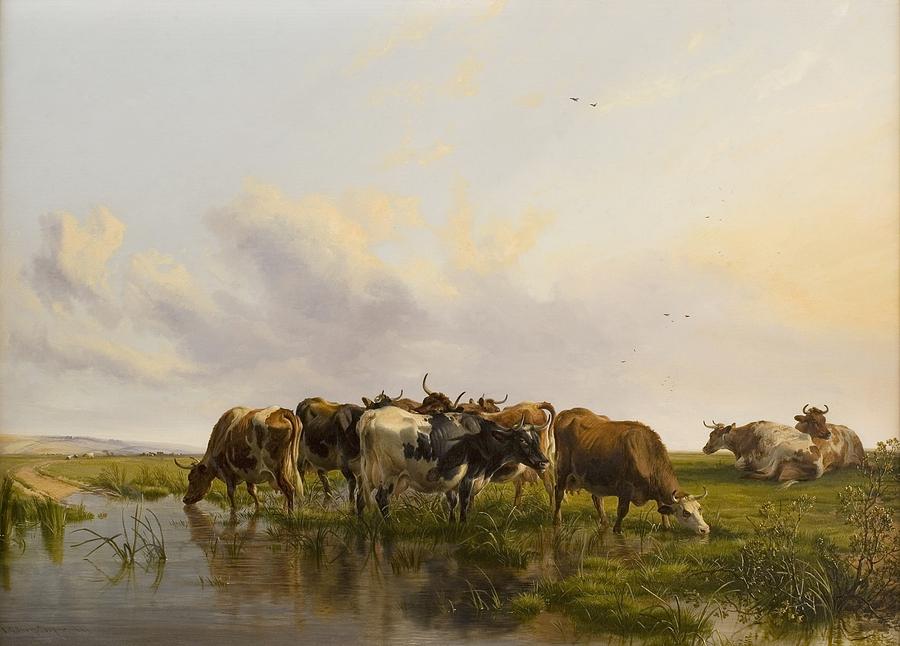 Cattle in Canterbury Meadows  Painting by Celestial Images