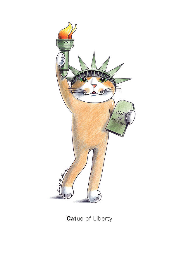 Cat Drawing - CATue of Liberty by Louise McClain Reeves