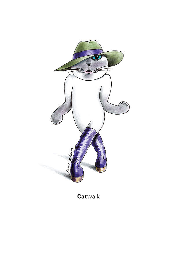 Cat Drawing - CATwalk by Louise McClain Reeves