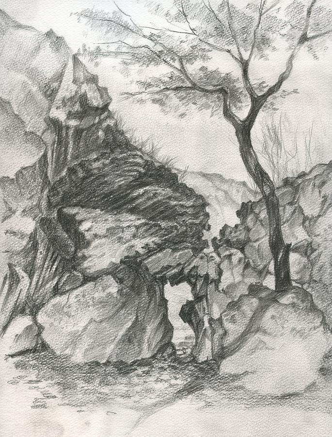 Caucasian gorge Drawing by Aurel Bonta - Fine Art America