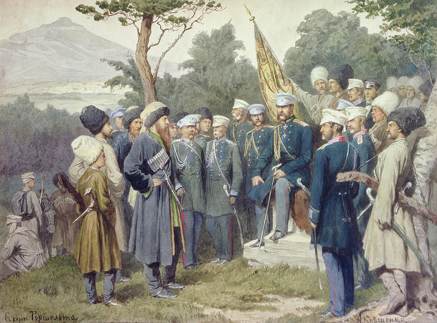 Hat Photograph - Caucasian Leader Shamil C.1798-1871 Surrendering To Count Baryatinsky In 1859, 1880 Wc On Paper by Aleksei Danilovich Kivshenko