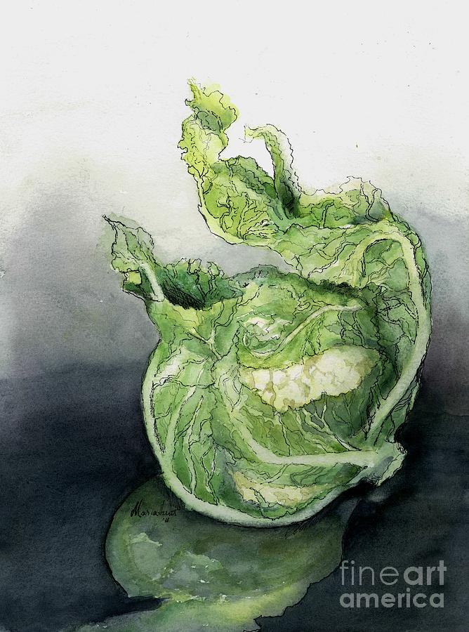 Cauliflower in Reflection Painting by Maria Hunt