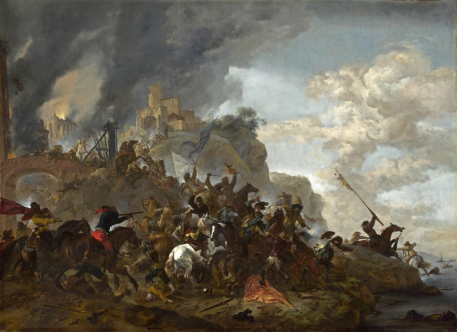 Cavalry making a Sortie from a Fort on a Hill Painting by Philips Wouwerman