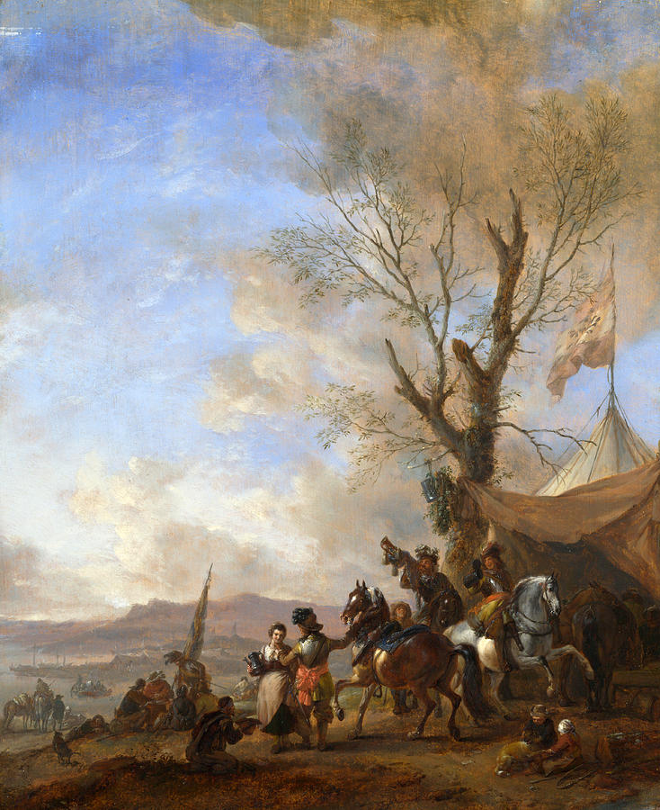 Cavalrymen halted at a Sutlers Booth Painting by Philips Wouwerman
