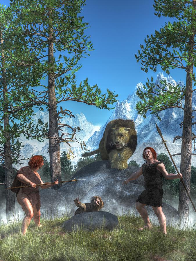 Cave Lion Attack Digital Art by Daniel Eskridge
