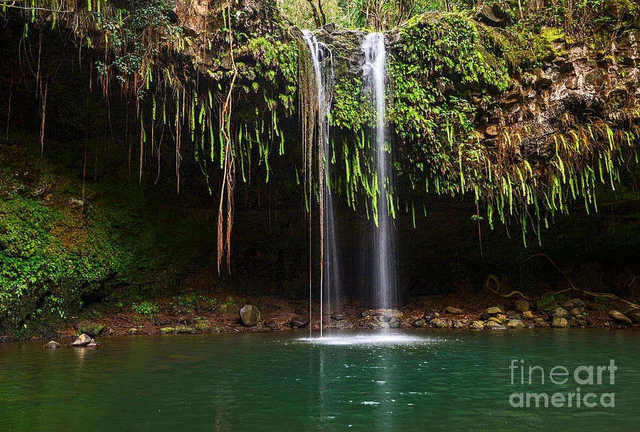 Jungle Photograph - Caveman Falls - the beautiful Twin Falls along the Road to Hana in Maui. by Jamie Pham