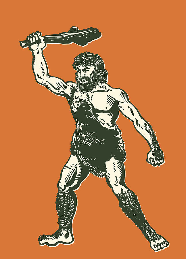 Caveman with a Club Drawing by CSA-Archive