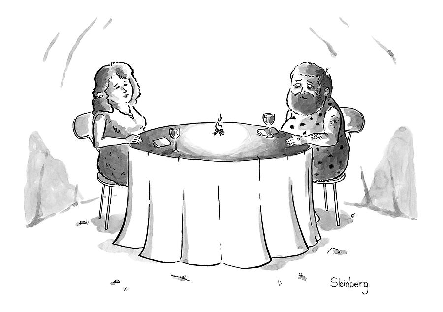 Cavemen On A Date With A Little Fire Drawing by Avi Steinberg