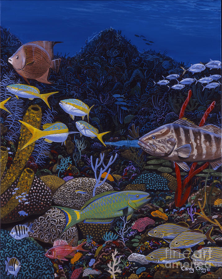 Key Painting - Cayman Reef Re0022 by Carey Chen