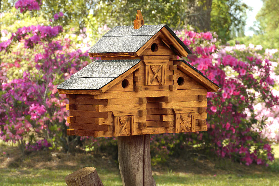 Springtime Scene Photograph - Cedar Birdhouse by Mike McGlothlen