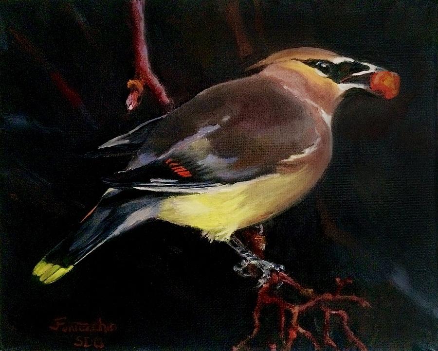 Bird Painting - Cedar Wax Wing by Jan Fontecchio