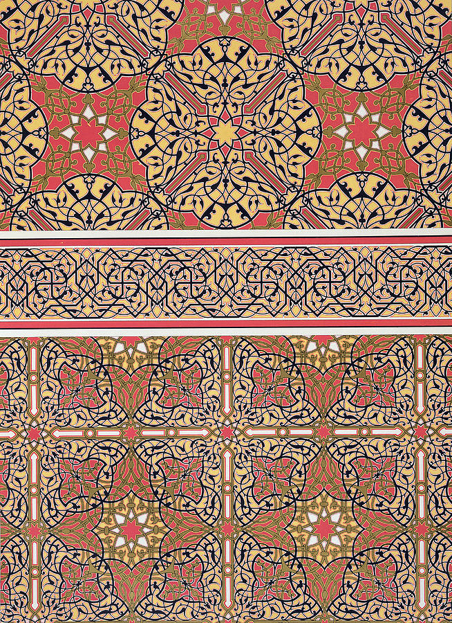 Pattern Drawing - Ceiling arabesques from the Mosque of El-Bordeyny by Emile Prisse d Avennes
