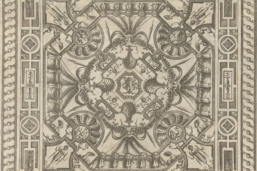 Shell Drawing - Ceiling With A Medusa Head In The Middle by Pieter Van Der Heyden And Jacob Floris And Hieronymus Cock