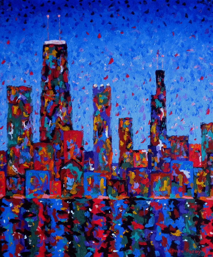 Chicago Painting - Celebration City - vertical by J Loren Reedy