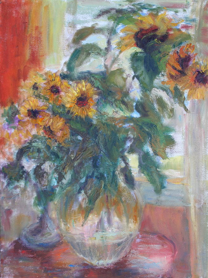 Sunflowers In Window Light - Original Impressionist - Large Oil Painting Painting