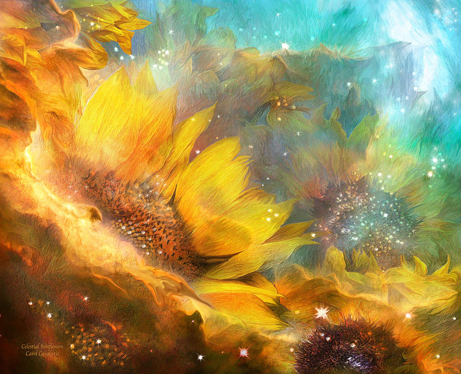 Sunflower Mixed Media - Celestial Sunflowers by Carol Cavalaris