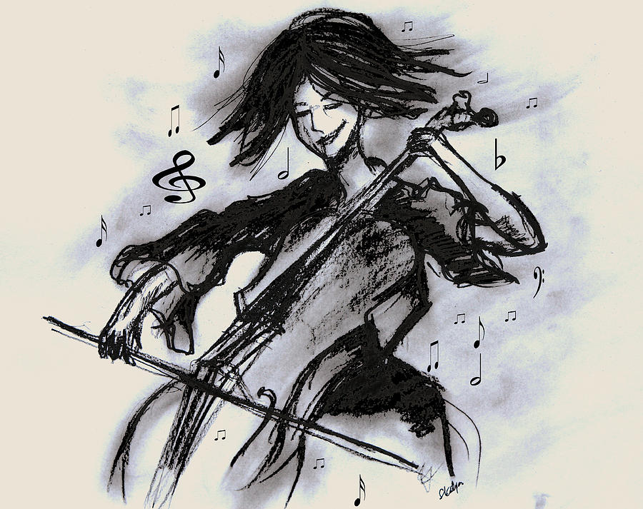 Cello Song Drawing by Sladjana Lazarevic