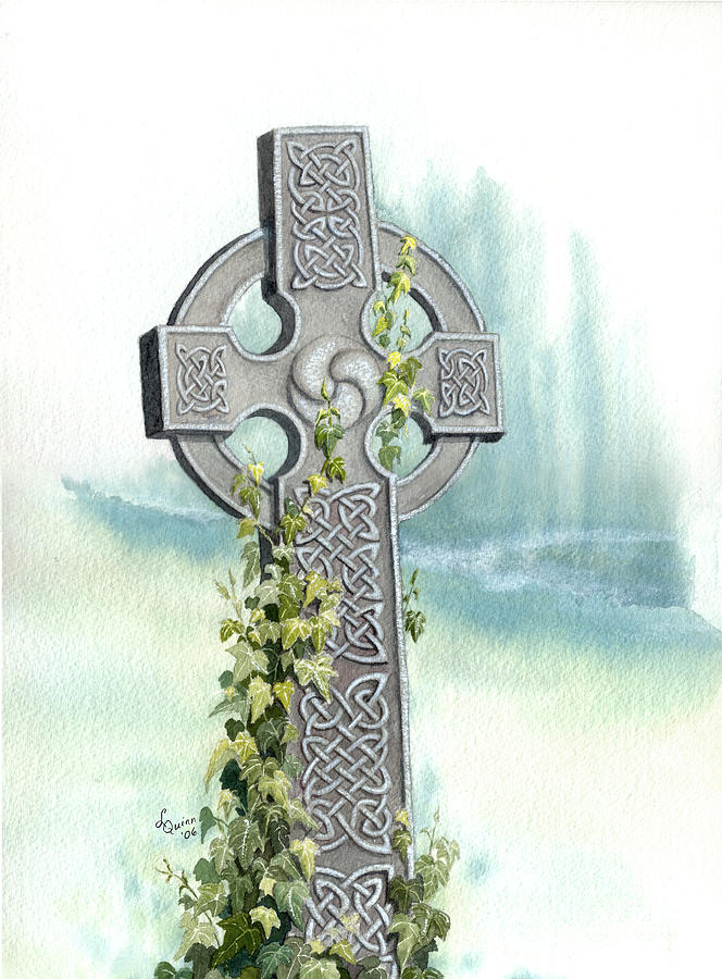 Celtic Cross with Ivy II Painting by Lynn Quinn