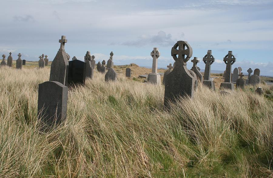 Ireland Photograph - Celtic Crosses Aran Island Cemetary by Melinda Saminski