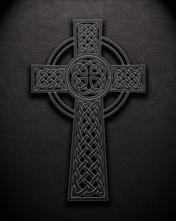 Celtic Knotwork Cross 1 Black Leather Texture Digital Art by Brian Carson