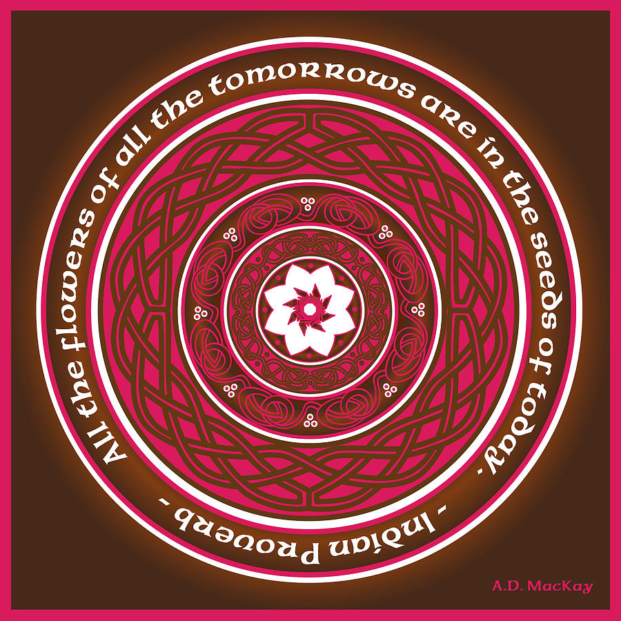 Flower Digital Art - Celtic Lotus Mandala in Pink and Brown by Celtic Artist Angela Dawn MacKay